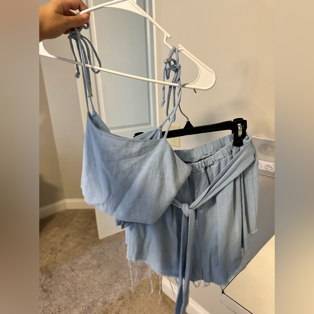 Light blue linen shorts set 💙